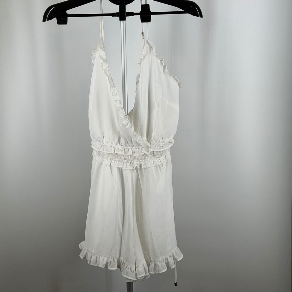 Fashion Nova White Ruffle Romper